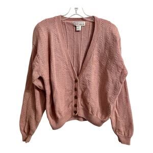 Vintage Milano Design Group Pointelle Knit Button Cardigan Size M Pink 1…
